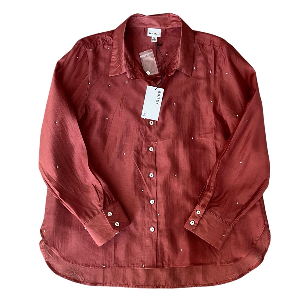 Bailey 44 Rust Color Button-Down Rhinestone Blouse - Picture 2 of 7